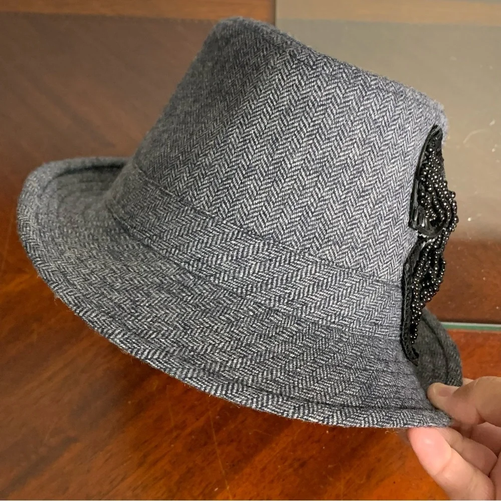 Winter Fedora with Embellished Beaded Bow